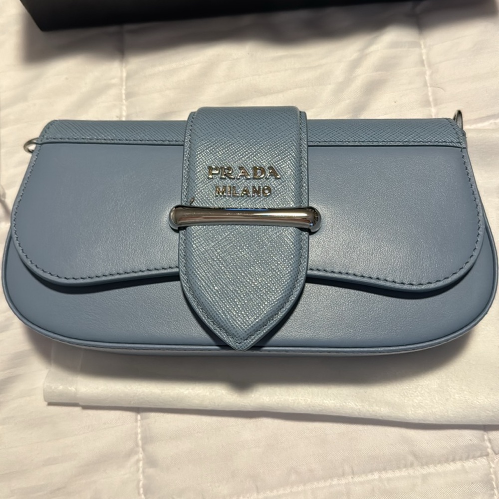 NWT light ice blue leather Prada Mini Bandoliera
